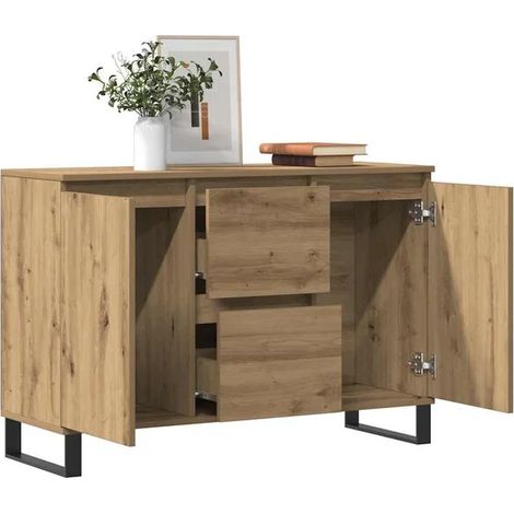 Buffet Bas de Cuisine en Bois d'Ingénierie, Meuble Rangement avec Portes et Tiroirs, Style Chêne Naturel, 101.5 x 35 x 70 cm (1/5)