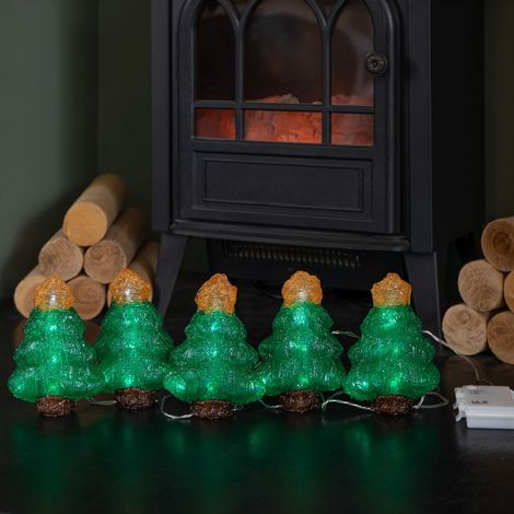 12cm Set of 5 Battery Operated Light up Christmas Tree Ornaments with 50 Cool White LEDs (1/3)