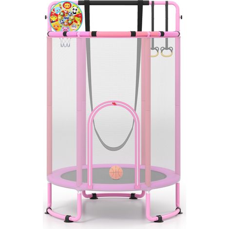 COSTWAY Trampoline Exterieur Enfant, 30 Ressorts (140x140x214cm,Rose) (1/5)