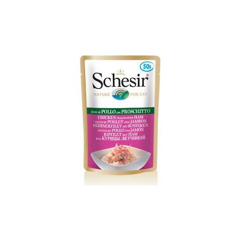 Schesir Filets de poulet et jambon, pâtée pour chat, 24 sachets de 50 g (1/3)