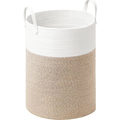 Panier à Linge, Volume 80 L, Corde en Coton, avec Poignées, pour Buanderie, Chambre d'Enfant, Blanc et Gris