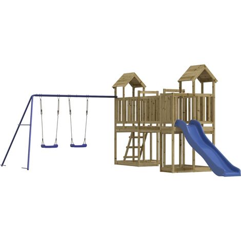 Aire de jeux d'extérieur balançoires toboggan portiques robuste jeux jardin 356 x 589 x 214 cm bois de pin imprégné (1/5)