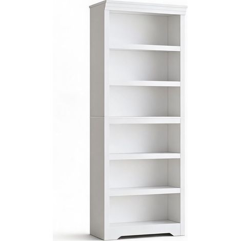 Bibliothèque style ferme 6 Niveaux 190cm, Étagères Réglables, Blanc Chaud (1/5)