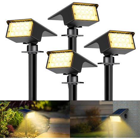 Lot de 4 Spot Solaire Exterieur, 77 LED Lampe Solaire Exterieur Jardin Puissante avec 3 Modes d'Éclairage, Lumiere Exterieur IP65 Étanche pour Jardin Allée Chemin, Blanc Chaud (1/5)