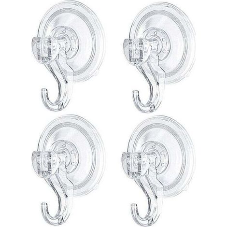 Lot de 4 Crochet Ventouse Mural, Crochet de Salle de Bain Plaque Porte Serviette Couronne Peignoir Manteau Torchon, Ustensile Plastique de Cuisine/Bureau Transparent, Support Puissant Blanc