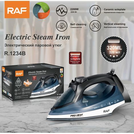 Fer à vapeur domestique standard européen (bleu) - Modèle portatif/à suspendre - Fer électrique filaire - Utilisation sur peau sèche ou humide - 2200 W (1/5)