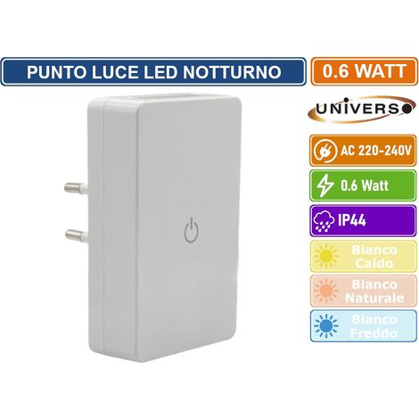 UNIVERSO PUNTO LUCE LED LUCE NOTTURNA 0.6 WATT RETTANGOLARE COLORE BIANCO - 3000K BIANCO CALDO (1/5)