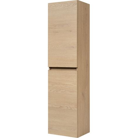 Colonne suspendue de salle de bain SIMPLE chêne clair 35 x 136 cm - 2 portes effet bois (1/5)