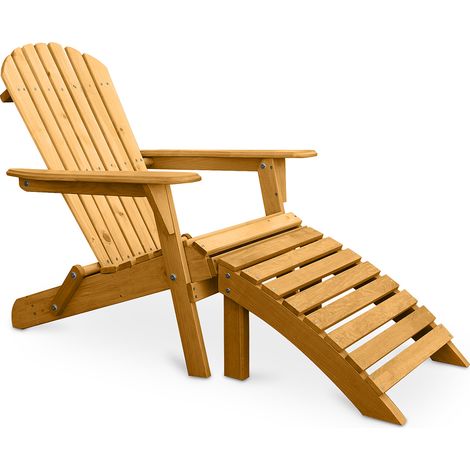 Deck Chair with Footrest - Wooden Garden Chair - Adirondack Natural wood (1/4)