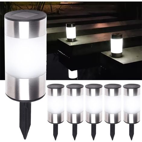 Lot of 6 LED Stainless Steel Solar Garden Lights - 4000K Solar Plant Lights - IP44 Sealed - Can be Mounted or Mounted - Outdoor Lighting for Terraces and Patios (1/5)