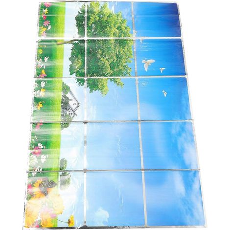 Autocollant anti-graisse cuisine motif moulin à vent arbre, multicolore, imperméable, amovible, déco intérieure artistique, 1 pièce (1/5)