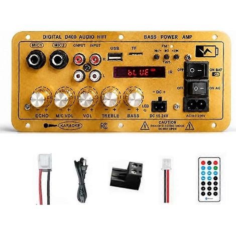 D400 100W HiFi Bluetooth Amplificateur Carte Double Microphone Karaoké Reverb TWS FM Radio USB Carte AC DC Double