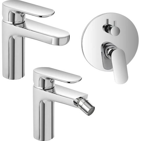 Set miscelatori lavabo bidet e doccia con deviatore in ottone Kreo