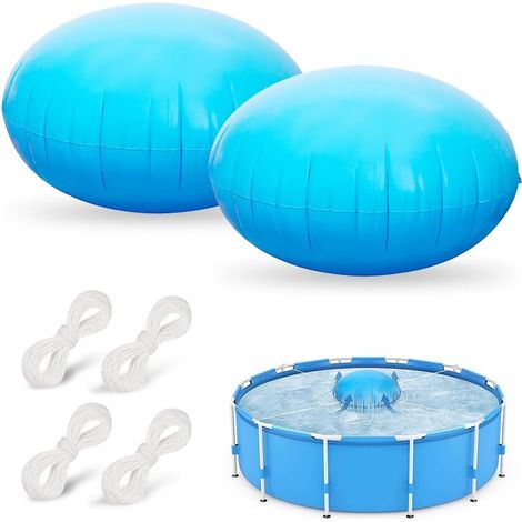 Lot de 2 Coussin de Piscine d'hiver, 1.2x1.2M Oreiller Gonflable de Piscine, Hivernage Bouee Piscine Multifonction Coussin Gonflable (Bleu) (1/5)