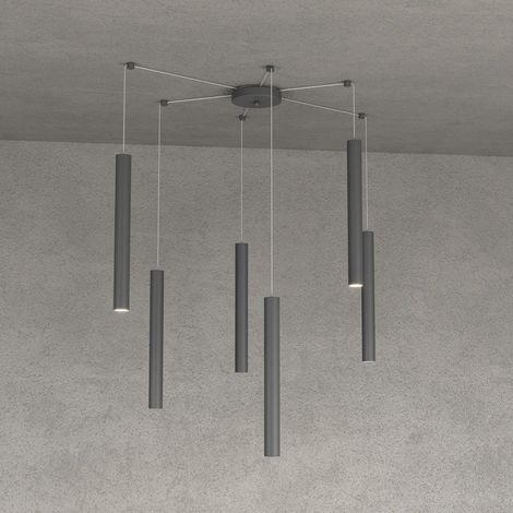 Lampadario top light round tube 1174 s6 gu10 led cilindro metallo classico moderno, finitura metallo grigio-antracite