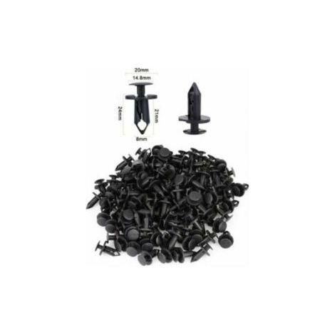 BUNTHAUS Lot de 120 rivets de fixation en plastique pour voiture, noirs, trou de 8 mm, rivets simples en plastique
