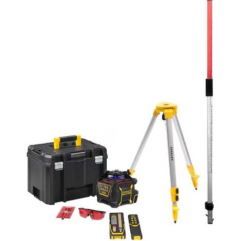 Stanley – Niveau laser rotatif rouge RL600L – Portée 250m – 3 lignes laser – Trépied aluminium 75-153cm – FMHT772241