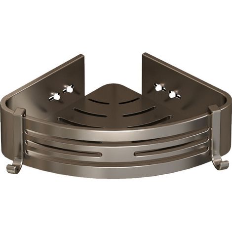 Étagère d'angle de salle de bain en aluminium – Installation sans perçage – Triangulaire – Gris (1/5)