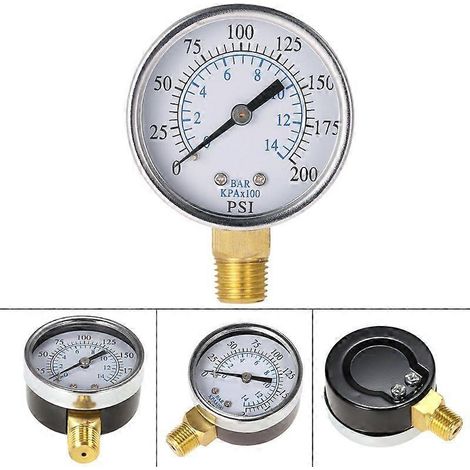 Manomètre de pression d'air, d'huile et d'eau 0-14 bar, filetage 1/4" NPT, 0-200 PSI, montage latéral 97QD (1/5)