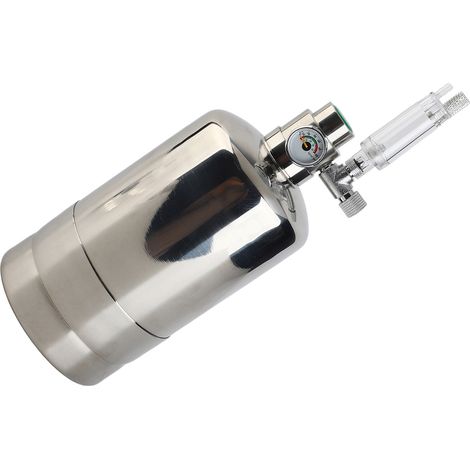 Generador de CO2 de acero inoxidable de 1 litro para acuarios, color plata, con regulador y contador de burbujas. (1/5)