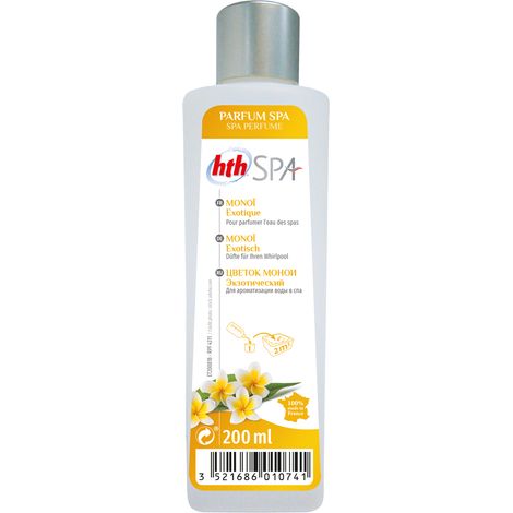 HTH – Parfum pour spa Monoï 200mL – À base d'huiles essentielles naturelles – Parfum exotique – Ne modifie pas le pH de l'eau