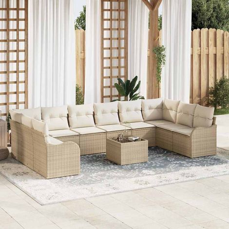 Gartensofa-set mit Speicher 11 pcs Beige und Weiß Poly-Rattan (1/5)