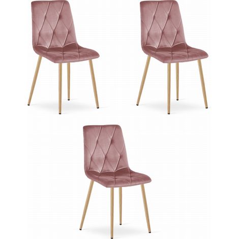 Silla Libra - terciopelo rosa / patas color madera x 3 (1/5)