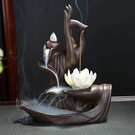 Porte bruleur encens à Reflux Zen Lotus avec cônes d'encens, Decoration Maison Support encens Brule Parfum (1/5)