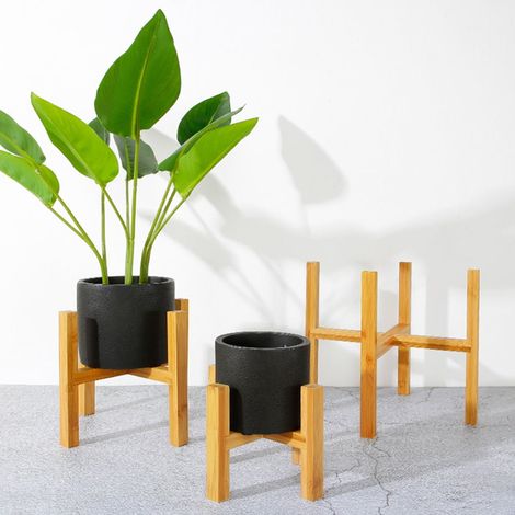 Flower Stand - Natural Wood - 19.3 cm x 16 cm x 6.3 cm - Free Standing Plant Stand - For Small Potted Plants and Bonsai - 1 Unit (1/5)