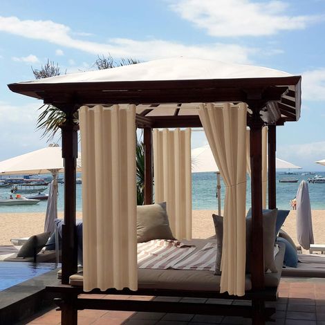 Rideaux d'extérieur Hydrofuges, Protection Anti-UV avec œillets, pour Jardin, Cour, Balcon, Jaune Beige, 1 Pièce / 132 X 213cm (1/5)