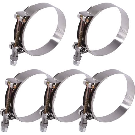 Lot de 5 colliers de serrage en acier inoxydable de 70 à 80 mm avec boulon en T pour admission turbo/tuyau souple (1/5)