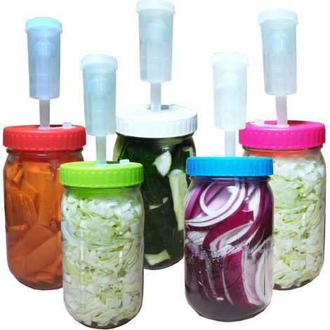 Tapas de fermentación para tarros Mason, cierres herméticos, kit de fermentación de plástico para tarros Mason de boca ancha, ideal para chucrut y salsa picante (roja). (1/5)