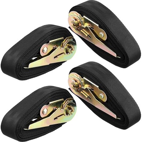 4 Pièces Sangles Arrimage Cliquet, 4 m Sangle d'arrimage Résistante aux Intempéries, Jeu de Sangle Arrimage, pour Kayak, Planche de Surf, vélo, Moto, Voiture (1/5)