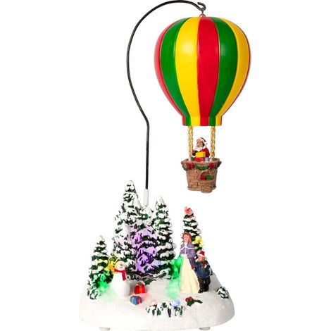 TrAdE Shop Traesio - Decorazione Paesaggio Natalizio La Mongolfiera Di Babbo Natale Luci Led Suoni Movimento - (1/2)