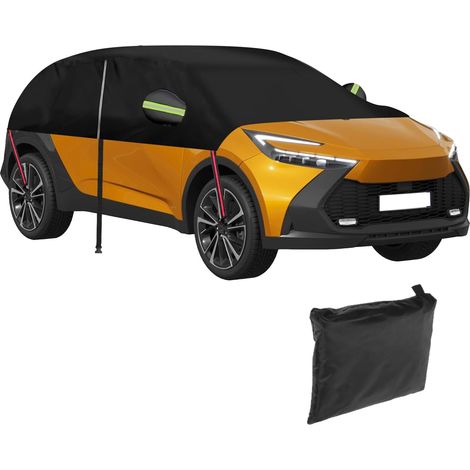 Demi-housse de voiture noire pour Toyota C-HR 2016-2024, tissu Oxford 420D, housse de pare-brise adaptée pour Toyota C-HR SUV Hybrid Sport, Sport+, Sol, Premiere Edition 2016-2024 (fermeture éclair de (1/5)