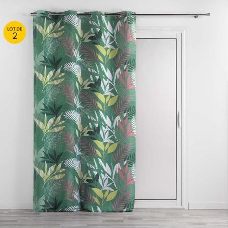 Lot de 2 Rideaux a oeillets 140 x 260 cm polyester imprimé Assana Kaki (1/3)
