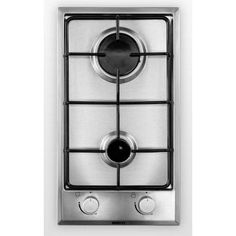 Beko – Plaque de cuisson gaz intégrée 2 foyers – Acier inoxydable – Largeur 29 cm – Puissance 3900 W – Commande rotative devant