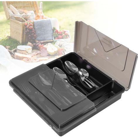 Boîte à couverts avec couvercle, grande boîte à couverts pour tiroirs de cuisine, boîte de rangement hermétique pour couverts, idéale pour la maison, les pique-niques, le camping-car et la cuisine. (1/5)