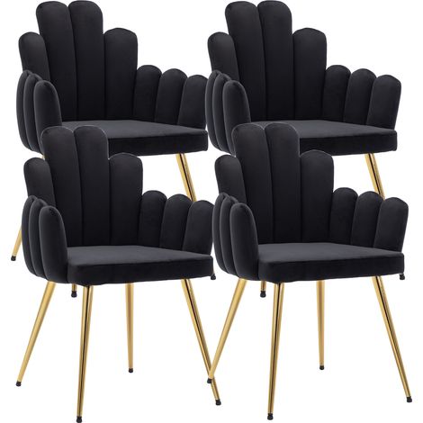 Wahson Lot de 4 Chaises en Velours, Chaise Salle a Manger Moderne avec Pied Doré, Chaise de Cuisine Pour Restaurant, Noir
