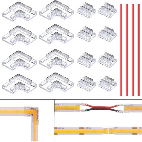 8 mm 2 Broches Connecteurs Bandes LED Fiche 8 pièces et Bandes LED Connecteur Angulaire L Forme 8 pièces pour Non Filaire sans Soudure SMD COB LED Lumières Bande Angle ou Connexion étendue (1/5)