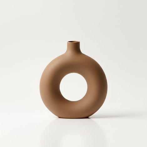 Vaso decorativo rotondo con foro, marrone, per fiori, minimalista (1/3)