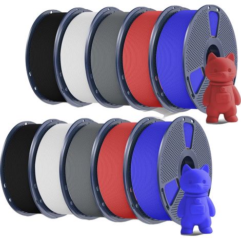 Filamento para impresora 3D, material PLA, acabado mate, BK WT GY RD BL (1/2)