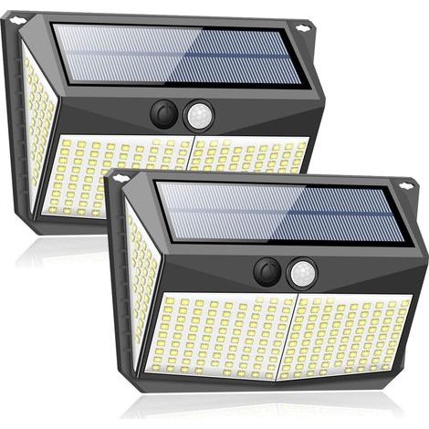 Lot de 2 lampes solaires d'extérieur à 228 LED avec détecteur de mouvement solaire avec 3 modèles de travail, 2200 mAh étanches pour jardin décoratifs (1/5)