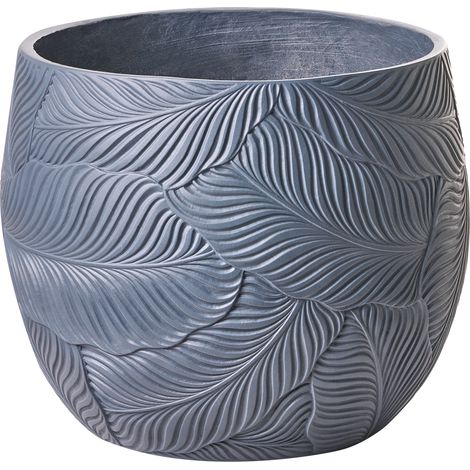 Maceta para exterior e interior de fibra de arcilla motivo hojas 47 x 47 x 43 cm pintada gris Baiyun (1/5)