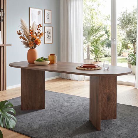 Tavolo da pranzo 16080 cm, adatto per 6–8 persone, tavolo da pranzo con angoli arrotondati, piano spesso, tavolo da pranzo in stile semplice, noce (1/5)