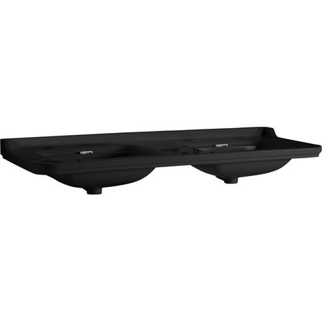 WALDORF Lavabo double en céramique 150x55cm, noir mat (1/4)