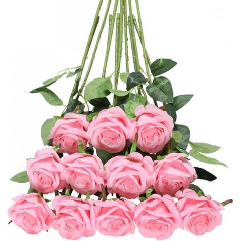Fleurs artificielles - Roses artificielles - Fleurs en soie - Lot de 10 roses artificielles - 50 cm - Rose (1/5)
