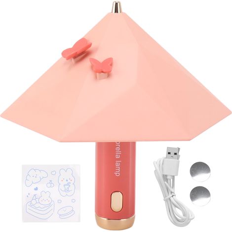 Ortviai Lampe de chevet LED en forme de parapluie GL305, rechargeable USB, 3 niveaux d'éclairage, rose (1/5)