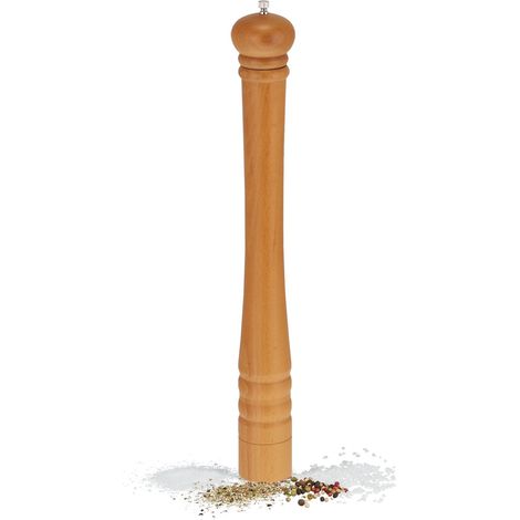Relaxdays moulin à sel et poivre, modèle classique, XXL, en bois, meule en céramique, HxD : 51,5 x 6 cm, nature