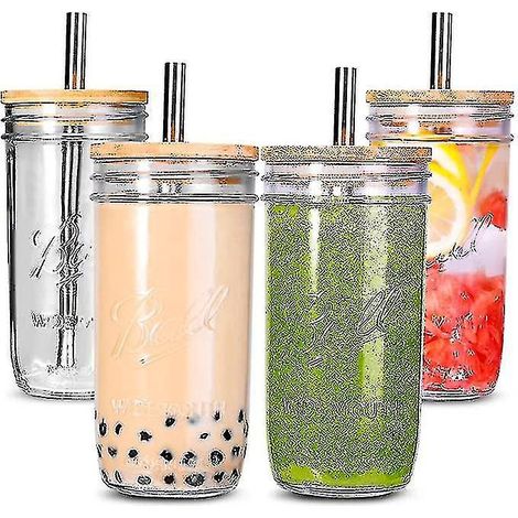 Set mit 4 Bubble-Tea-Bechern (710 ml), wiederverwendbaren Smoothie-Bechern mit breiter Öffnung, Eiskaffeebechern (1/5)